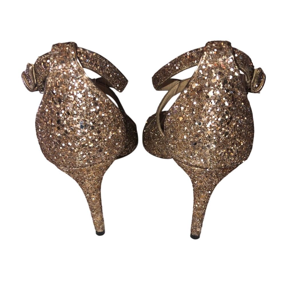 Jimmy Choo Emily Gold Glitter Sandals Strappy Heel 38.5 US 8.5 Criss Cross Heels - Picture 5 of 12